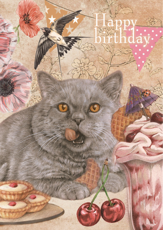 Klappkarte zum Thema „Alles Gute zum Geburtstag“ – Katze