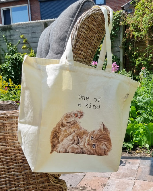 Katoenen winkelshopper met bedrukking van Kitten - one of a Kind
