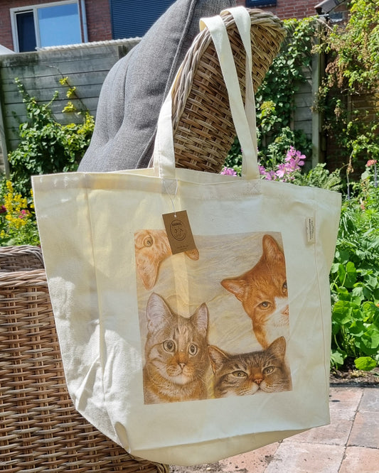 Katoenen winkelshopper met bedrukking - Kattencollage