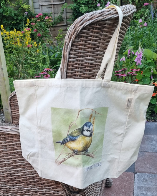 Katoenen winkelshopper met bedrukking - Pimpelmees