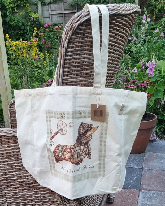 Katoenen winkelshopper met bedrukking - Teckel/ Dachshund - Sherlock