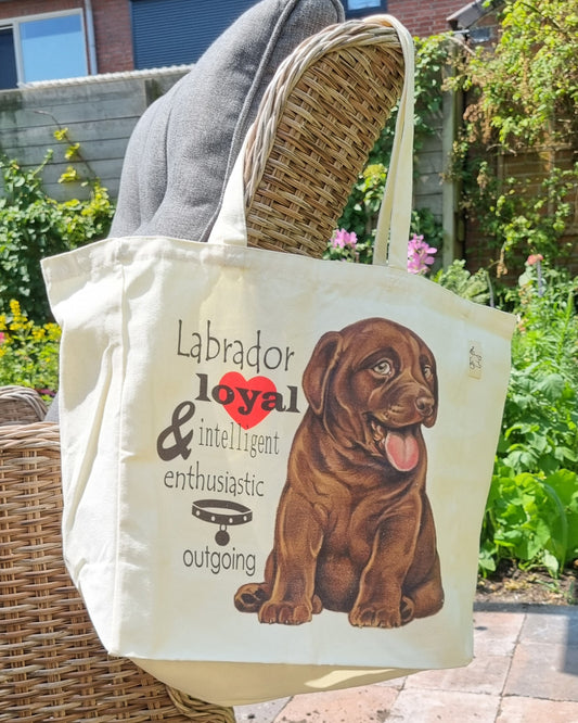 Katoenen winkelshopper met bedrukking - Labrador bruin
