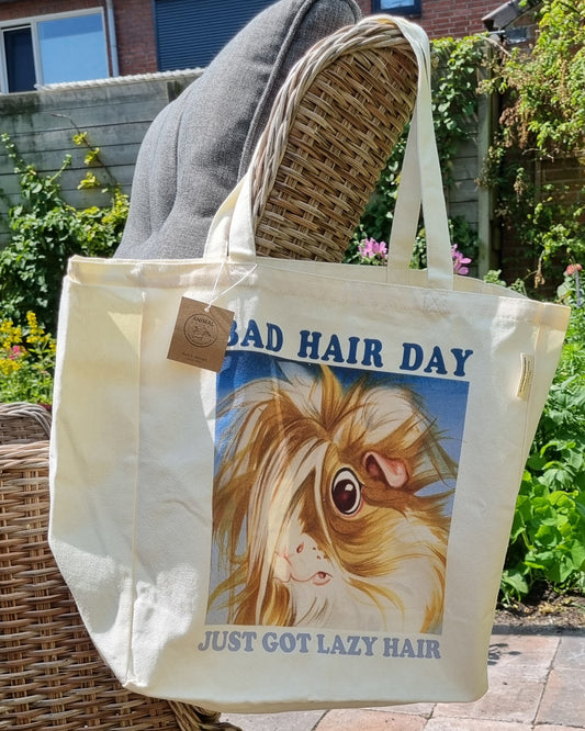 Katoenen winkelshopper met bedrukking - Bad Hair Day - Cavey