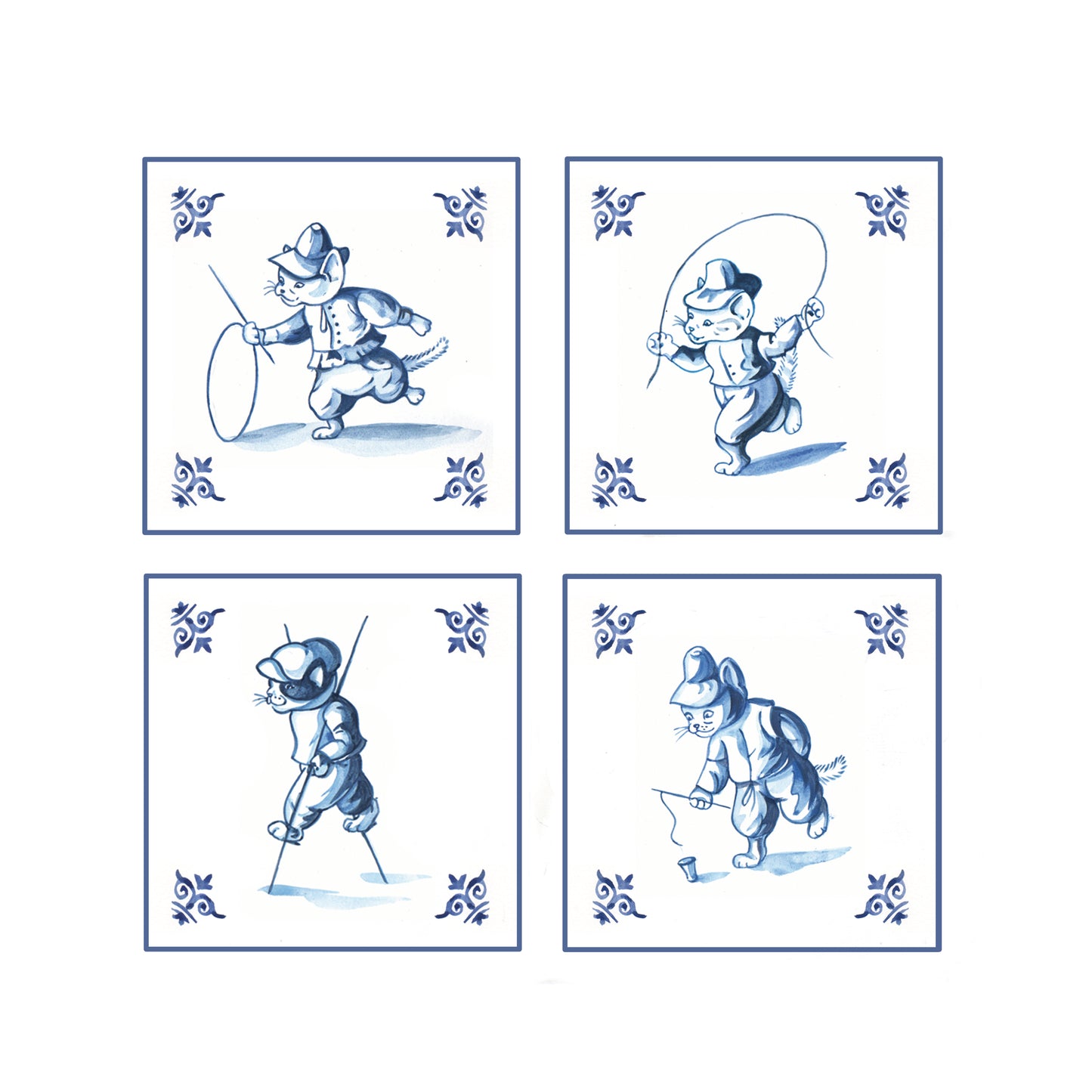 Katoenen winkel/bigshopper - Delfsblauwe katten