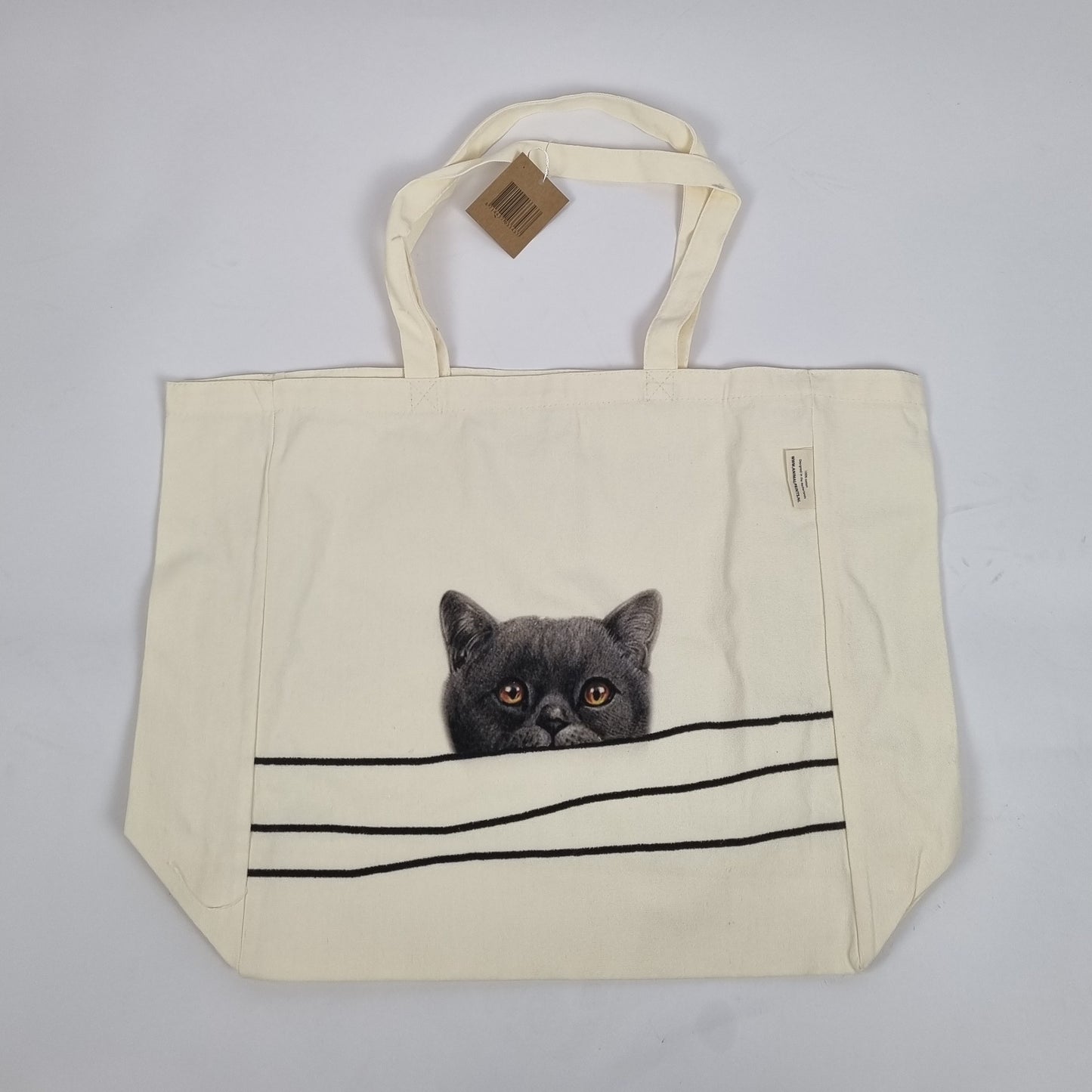 Katoenen winkelshopper met bedrukking - Cat looking around