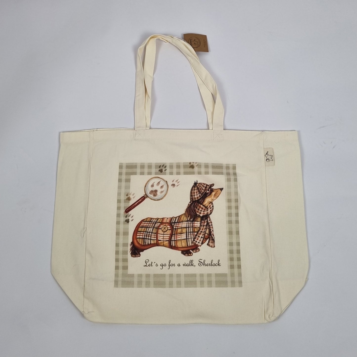 Katoenen winkelshopper met bedrukking - Teckel/ Dachshund - Sherlock