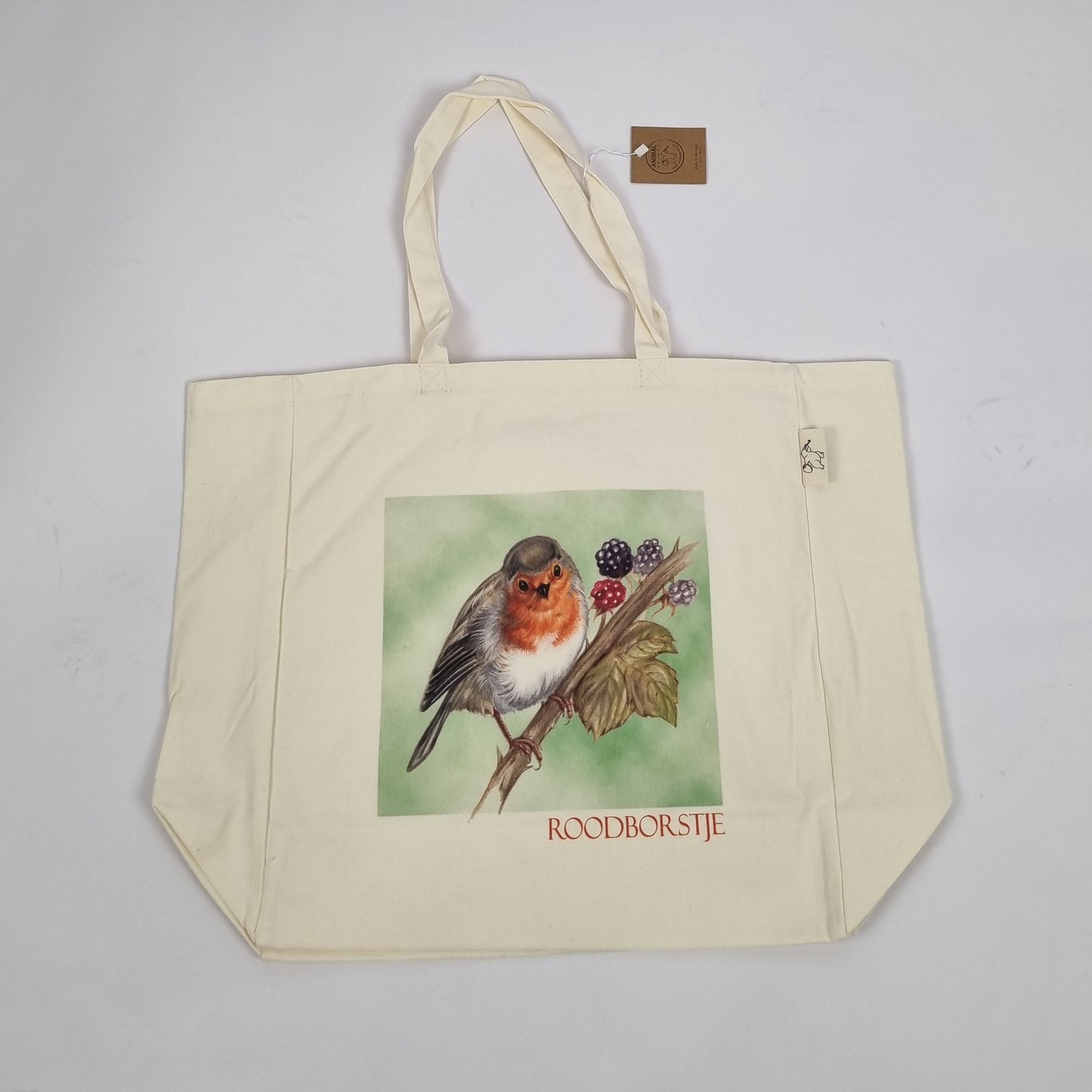 Katoenen winkelshopper met bedrukking - Roodborstje - Robin