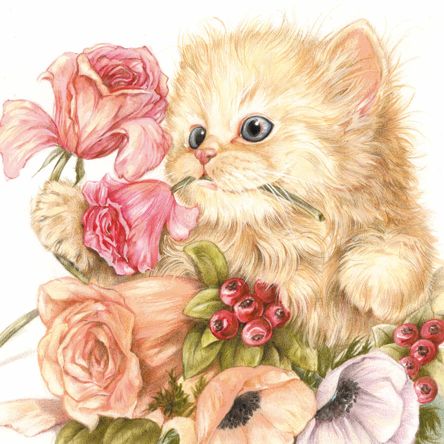 Card for Display - Cat with roses - per 10 pieces