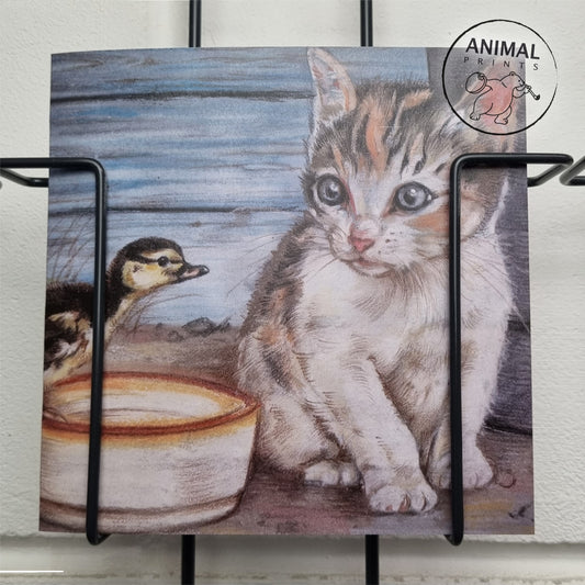 Square card - Cat & Chick - Friends for life