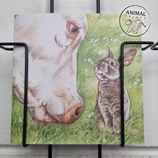 Square card - Cow & Rabbit - Who can eat the most grass...