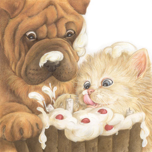 Quadratische Karte - Sharpei & Persian feiern eine Party