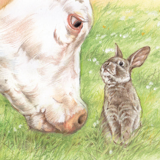 Quadratische Karte - Kuh & Hase - Wer frisst am meisten Gras...