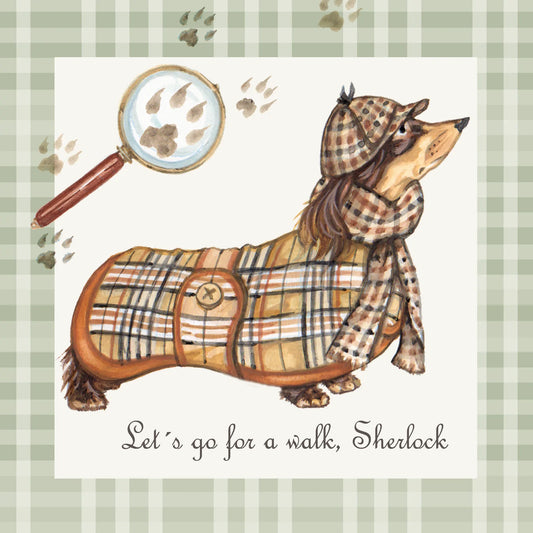 Quadratische Karte - Sherlock (Dackel)