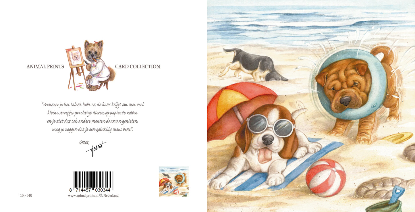 Vierkante kaart - Ook wij liggen en spelen graag op het strand!!