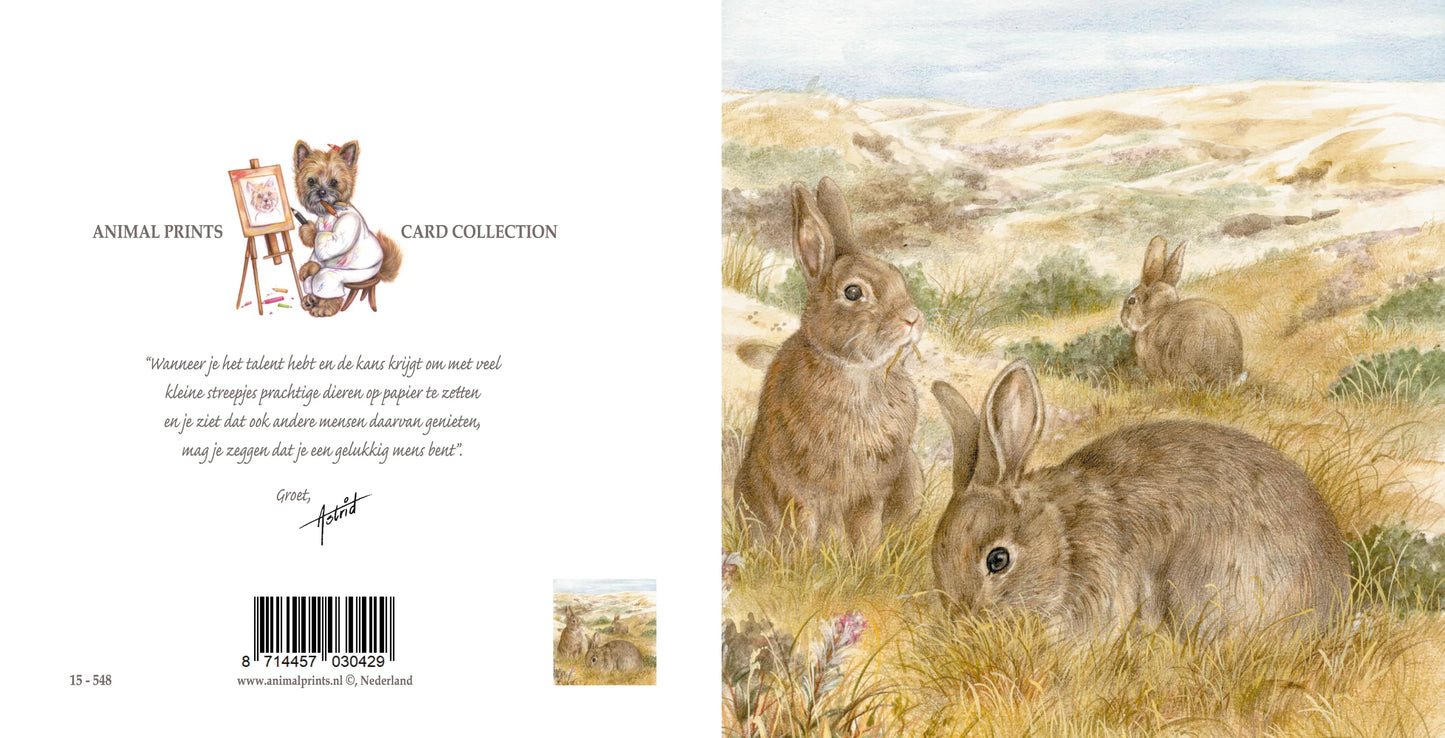 Quadratische Karte - Essenszeit für die Hasenfamilie