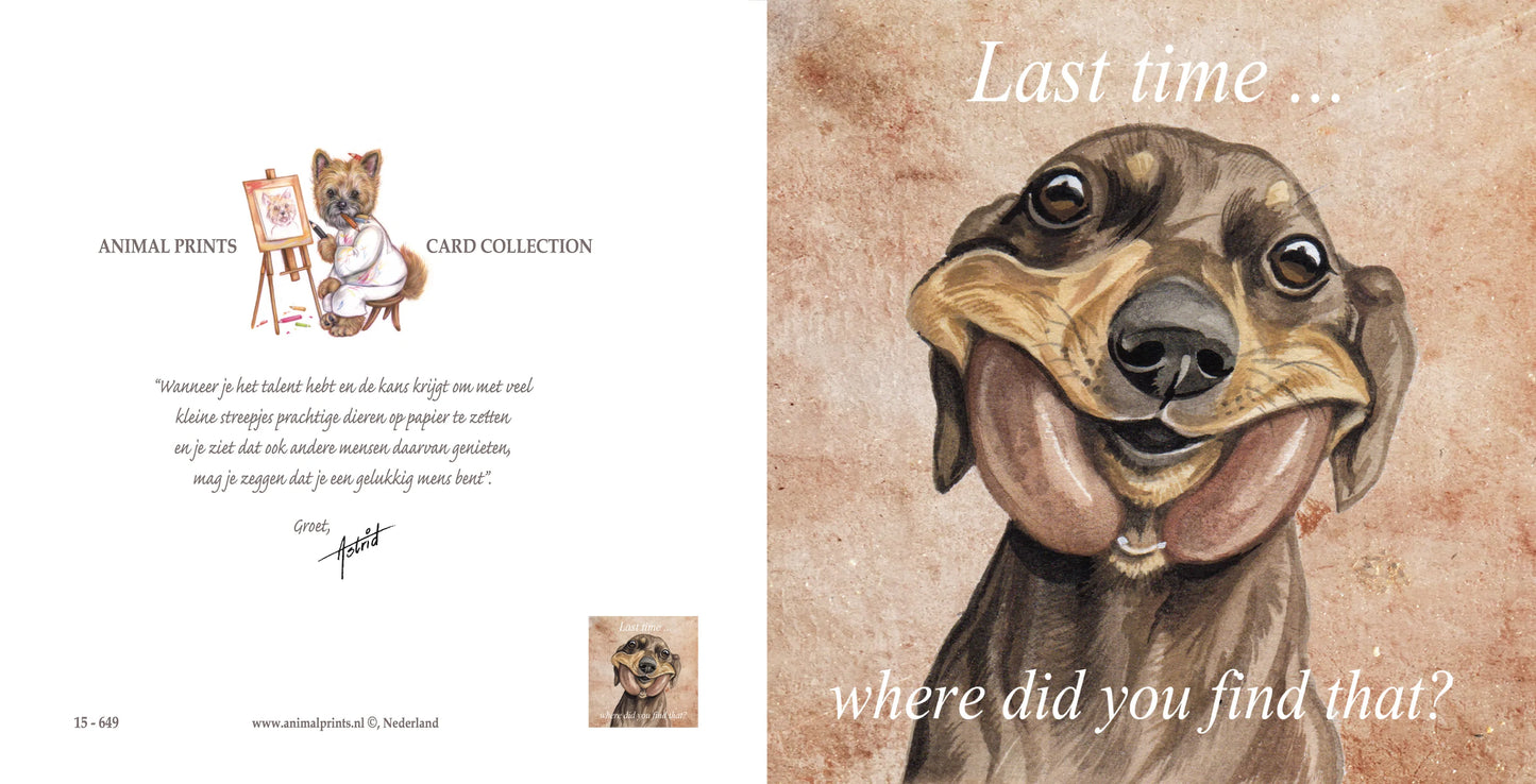 Quadratische Karte - Letztes Mal..., wo hast du das gefunden (Dackel)