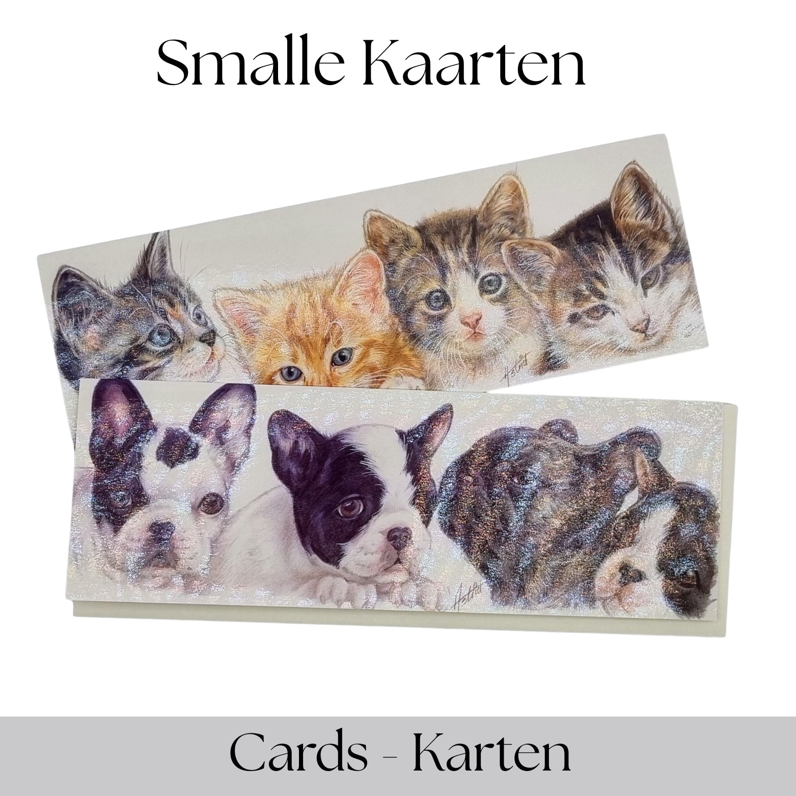 Smalle kaarten serie. Deze kaarten zijn ook aan de binnenzijde 1 kleurig grijs bedrukt met dezelfde tekening als op de voorzijde.