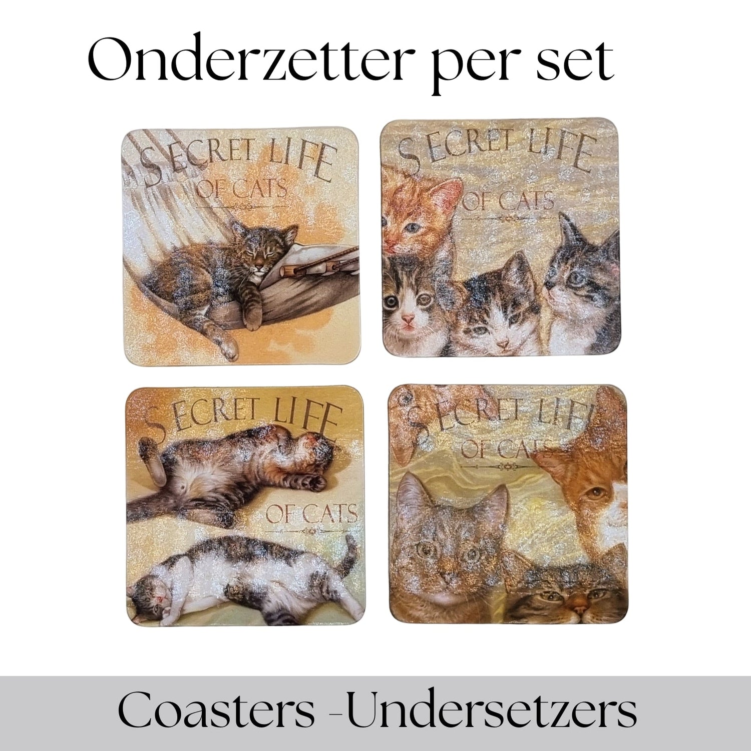 Kleurrijke onderzetters met dierenafbeeldingen. Per set van 4 stuks