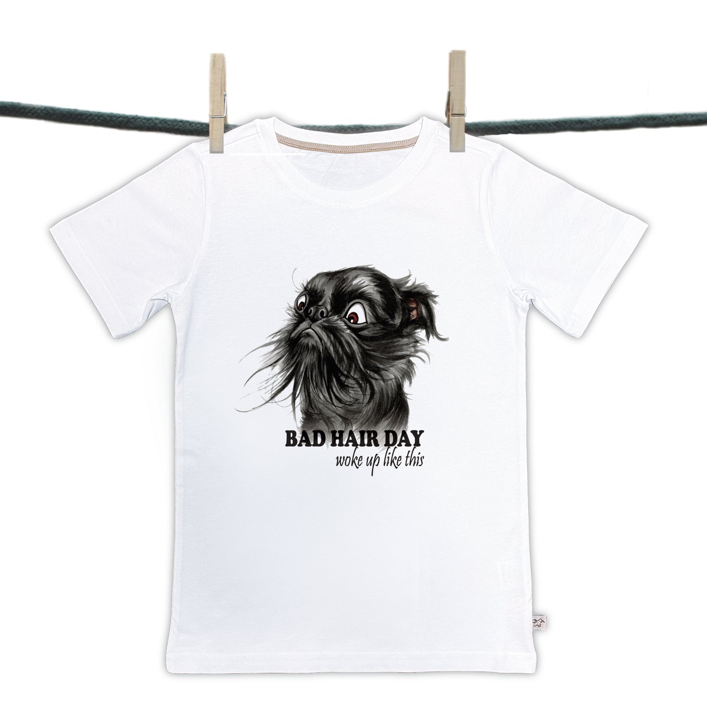 T-shirt Bad Hairday collectie: Woke up like this  (01-303 ZW)