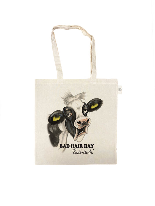 Katoenen tas - Bad Hair Day - Boei-euhh - prijs per 3 stuks