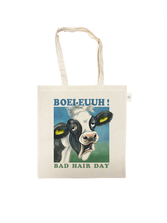 Katoenen tas - Bad Hair Day - Boei-euhh - prijs per 3 stuks