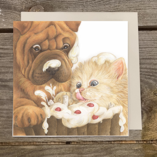 Quadratische Karte - Sharpei &amp; Persian feiern eine Party
