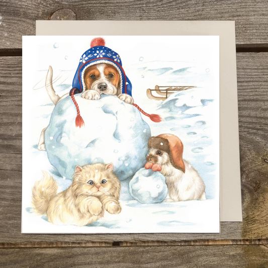 Quadratische Karte - Bist du dabei? Dann bauen wir zusammen einen Schneemann.