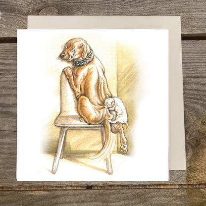 Quadratische Karte - Emotion im Wartezimmer; Hund mit Bisswunde von Chihuahua