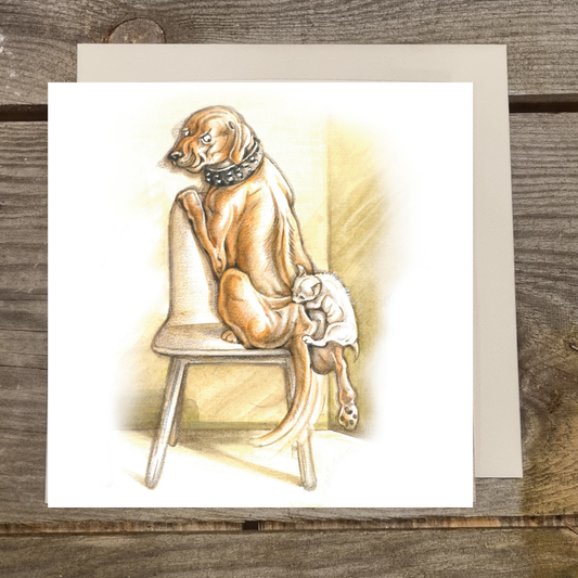 Quadratische Karte - Emotion im Wartezimmer; Hund mit Bisswunde von Chihuahua
