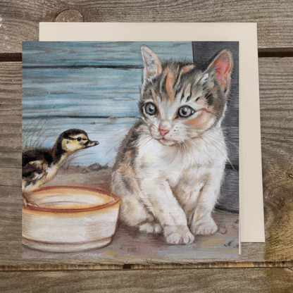 Vierkante kaart - Kat & Kuiken - Vrienden voor het leven