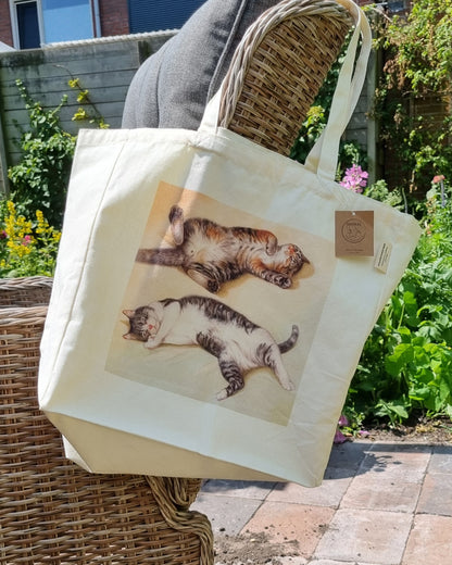 Cotton shopping bag with print - Lying cats