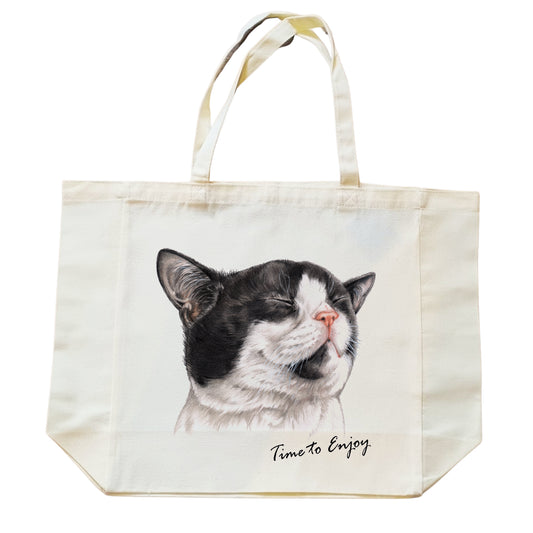 Katoenen winkelshopper met bedrukking - Cat - Time to Enjoy