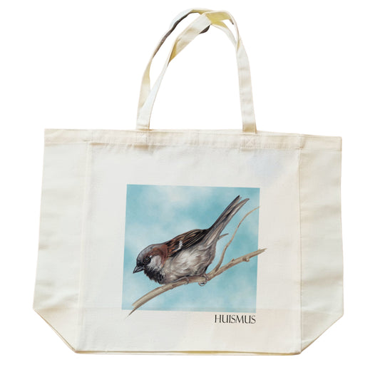 Cotton shopping bag with print - House sparrow