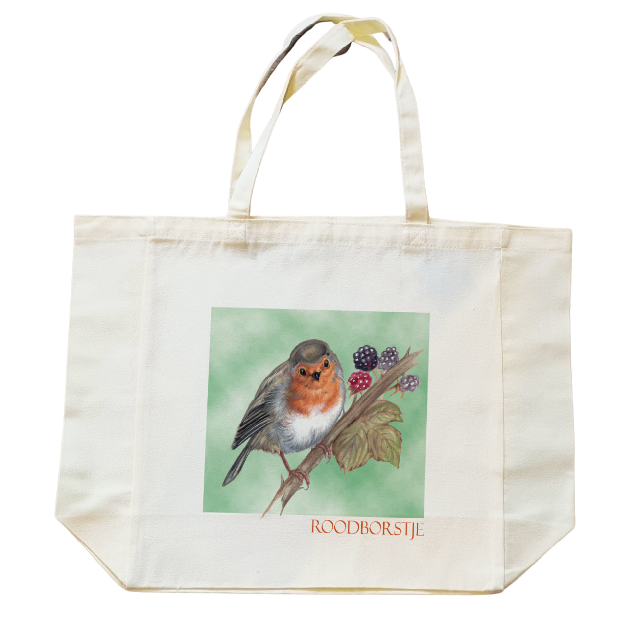 Katoenen winkelshopper met bedrukking - Roodborstje - Robin