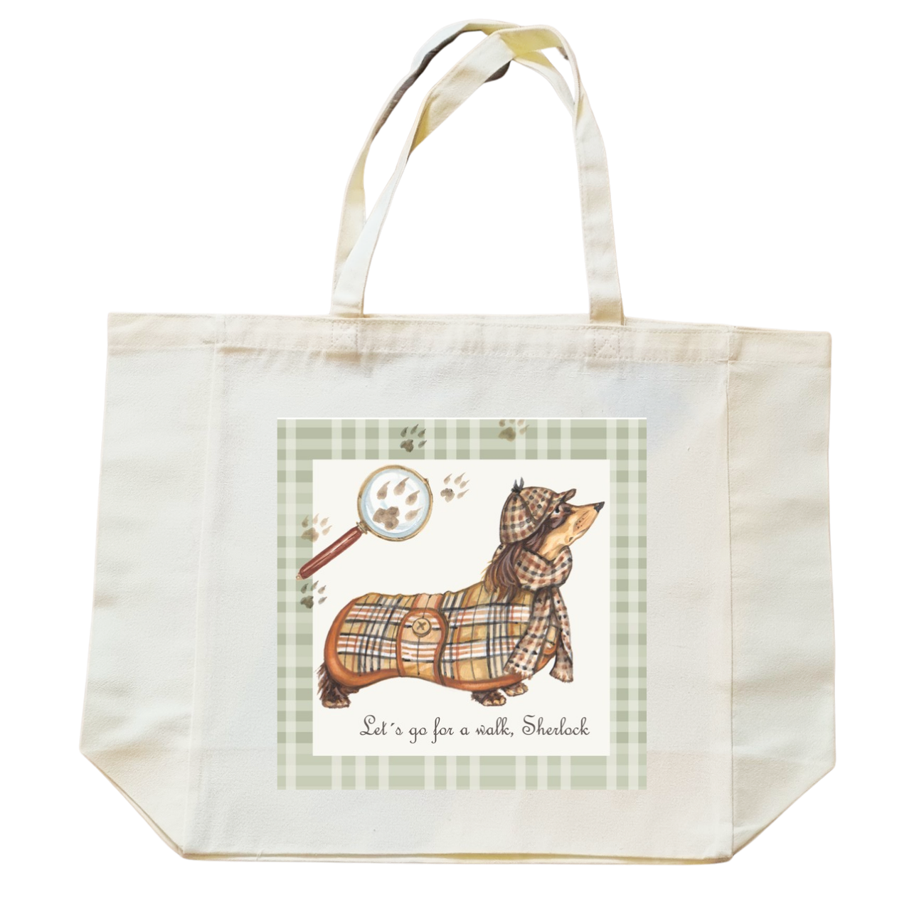 Katoenen winkelshopper met bedrukking - Teckel/ Dachshund - Sherlock