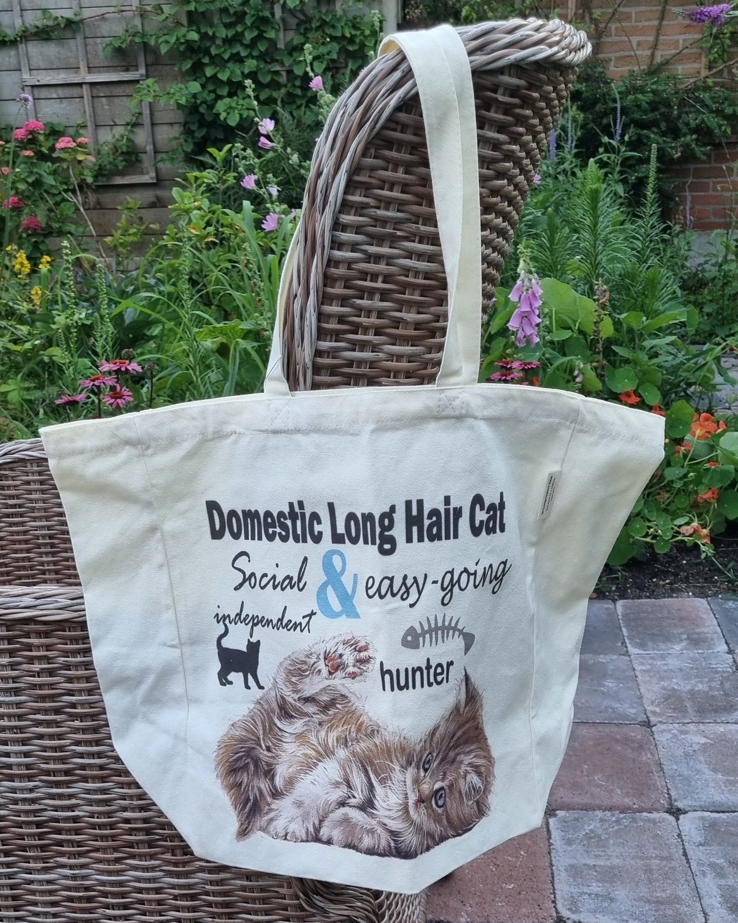 Einkaufstasche aus Baumwolle mit Aufdruck – Hauskatze (Langhaar)