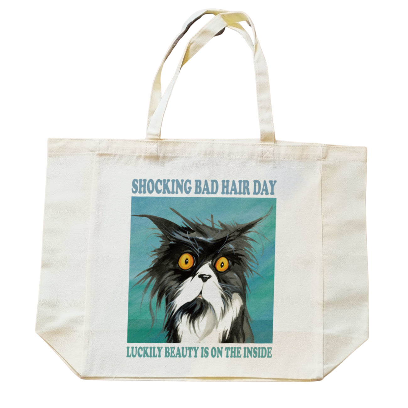 Katoenen winkelshopper met bedrukking - Bad Hairday Cat