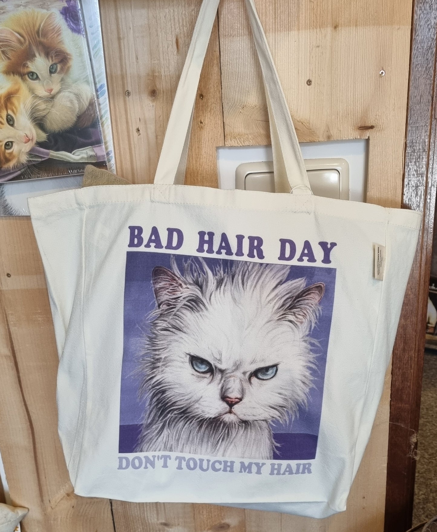 Katoenen winkelshopper met bedrukking - Bad Hairday Cat