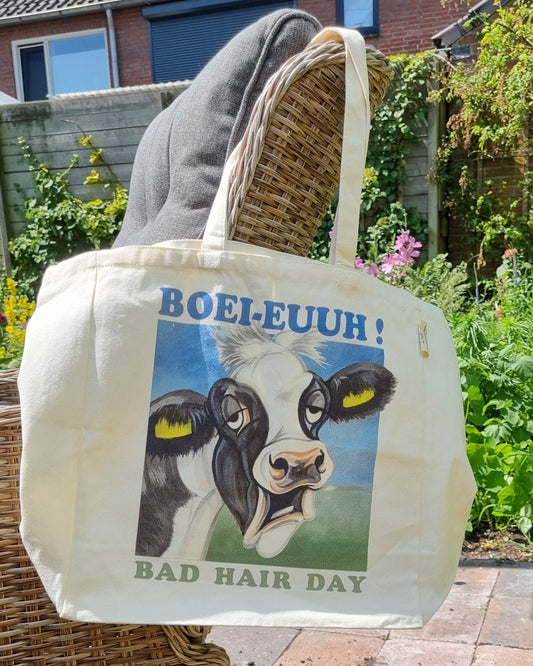 Katoenen winkelshopper met bedrukking - Boei-euuh - Koe