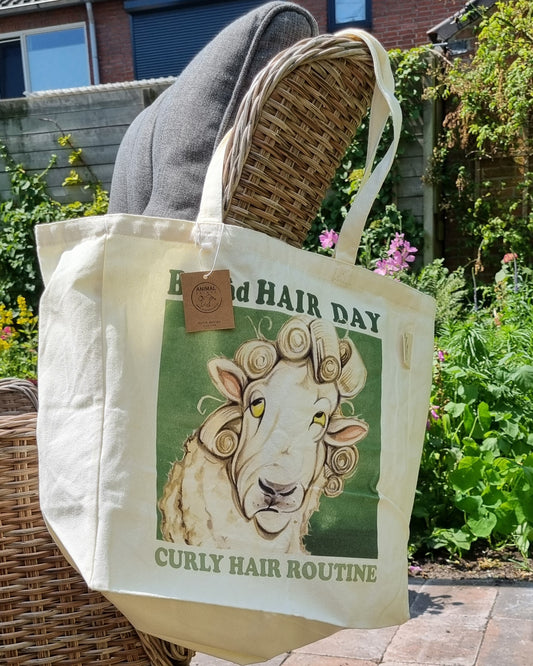 Cotton shopping bag with print - Bad Hair Day - Sheep