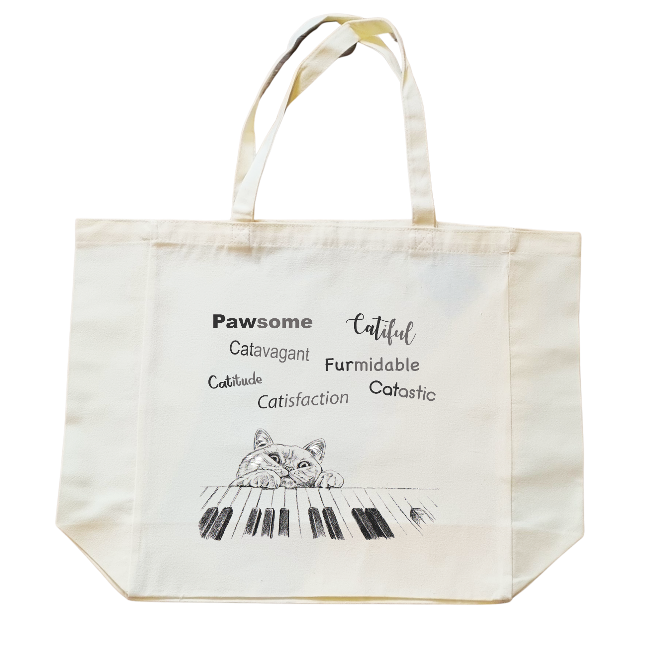 Katoenen winkelshopper met bedrukking - Cat Playing Piano