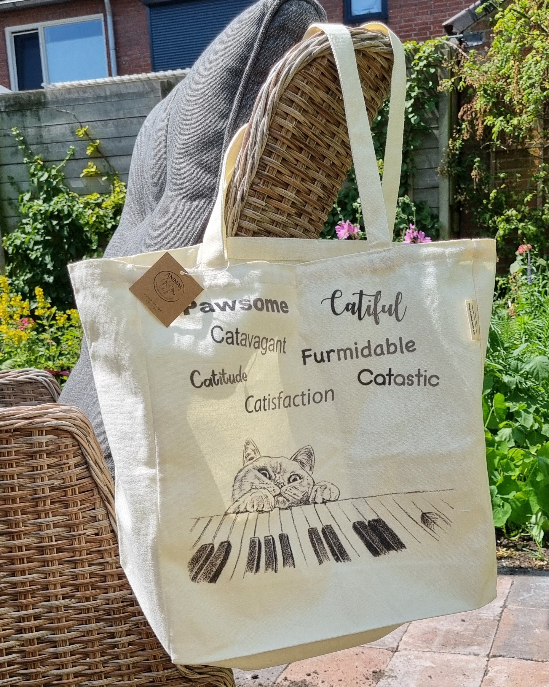 Katoenen winkelshopper met bedrukking - Cat Playing Piano