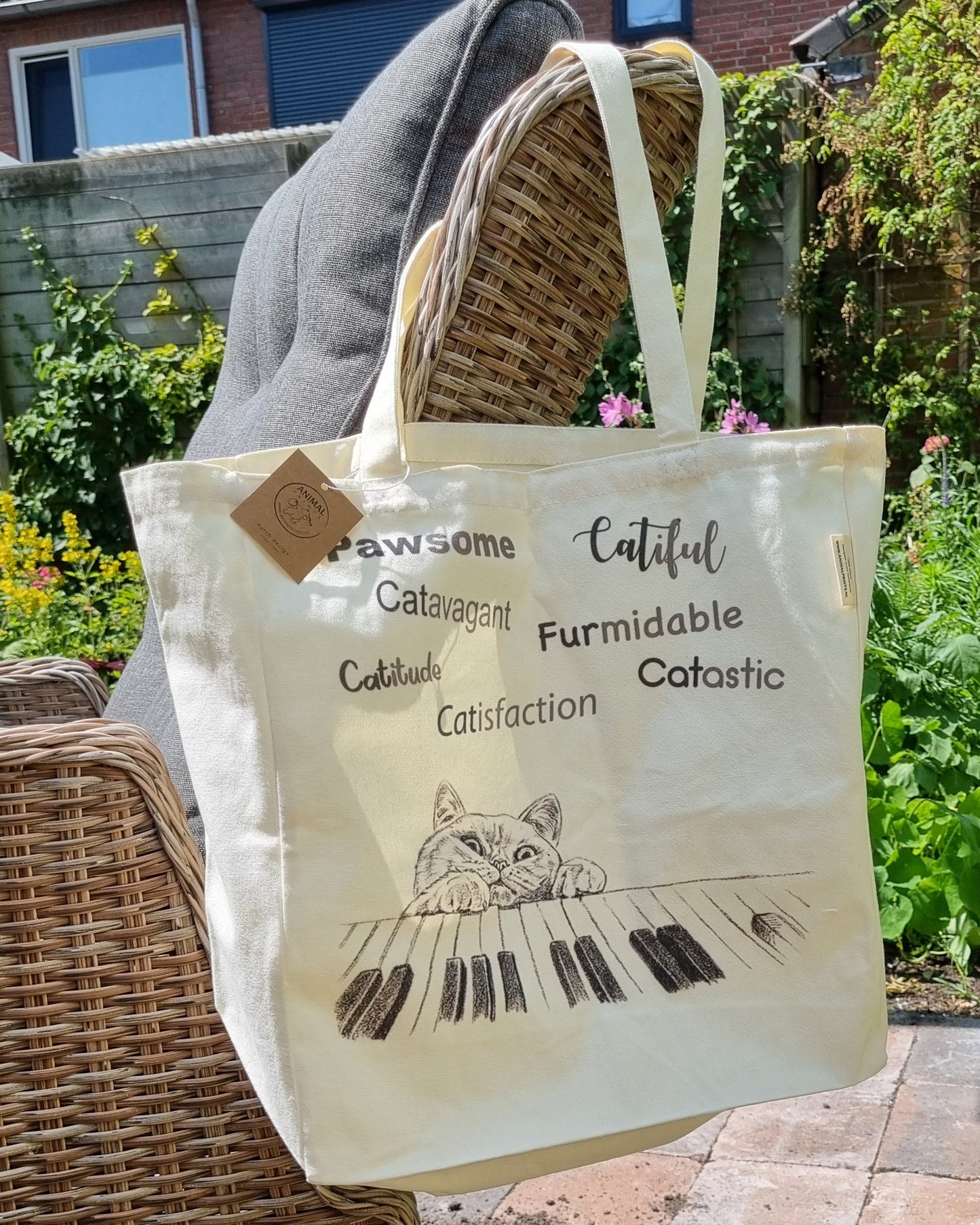 Katoenen winkelshopper met bedrukking - Cat Playing Piano