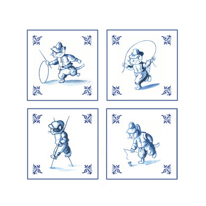 Katoenen winkel/bigshopper - Delfsblauwe katten