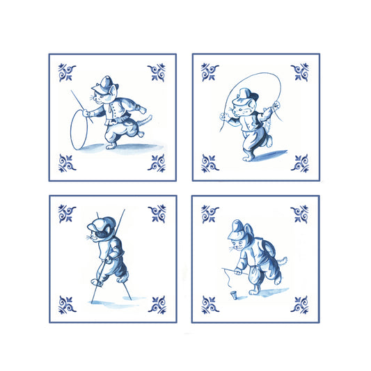 Katoenen winkel/bigshopper - Delfsblauwe katten