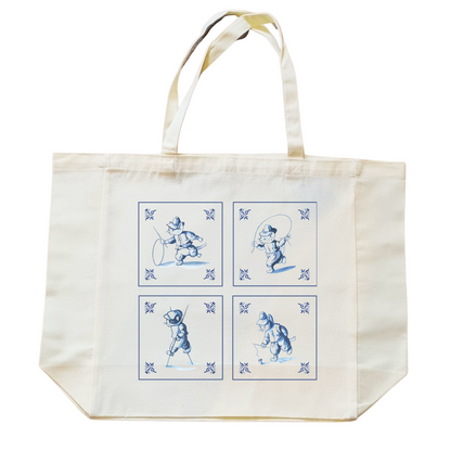 Katoenen winkel/bigshopper - Delfsblauwe katten