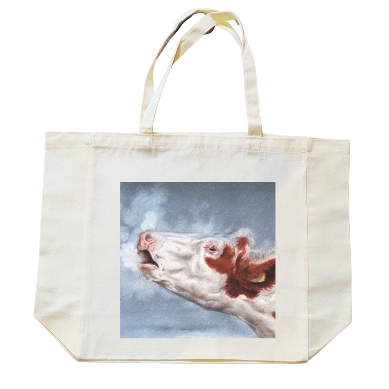 Katoenen winkel/bigshopper - Koe met blauwe lucht