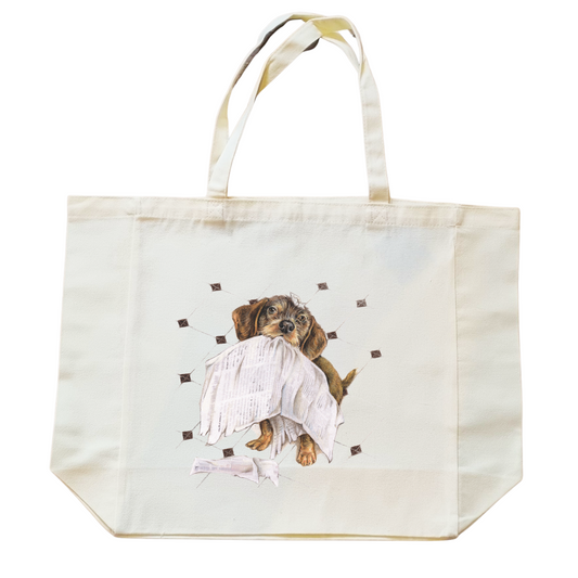 Cotton shopping bag with print - Cat looking around