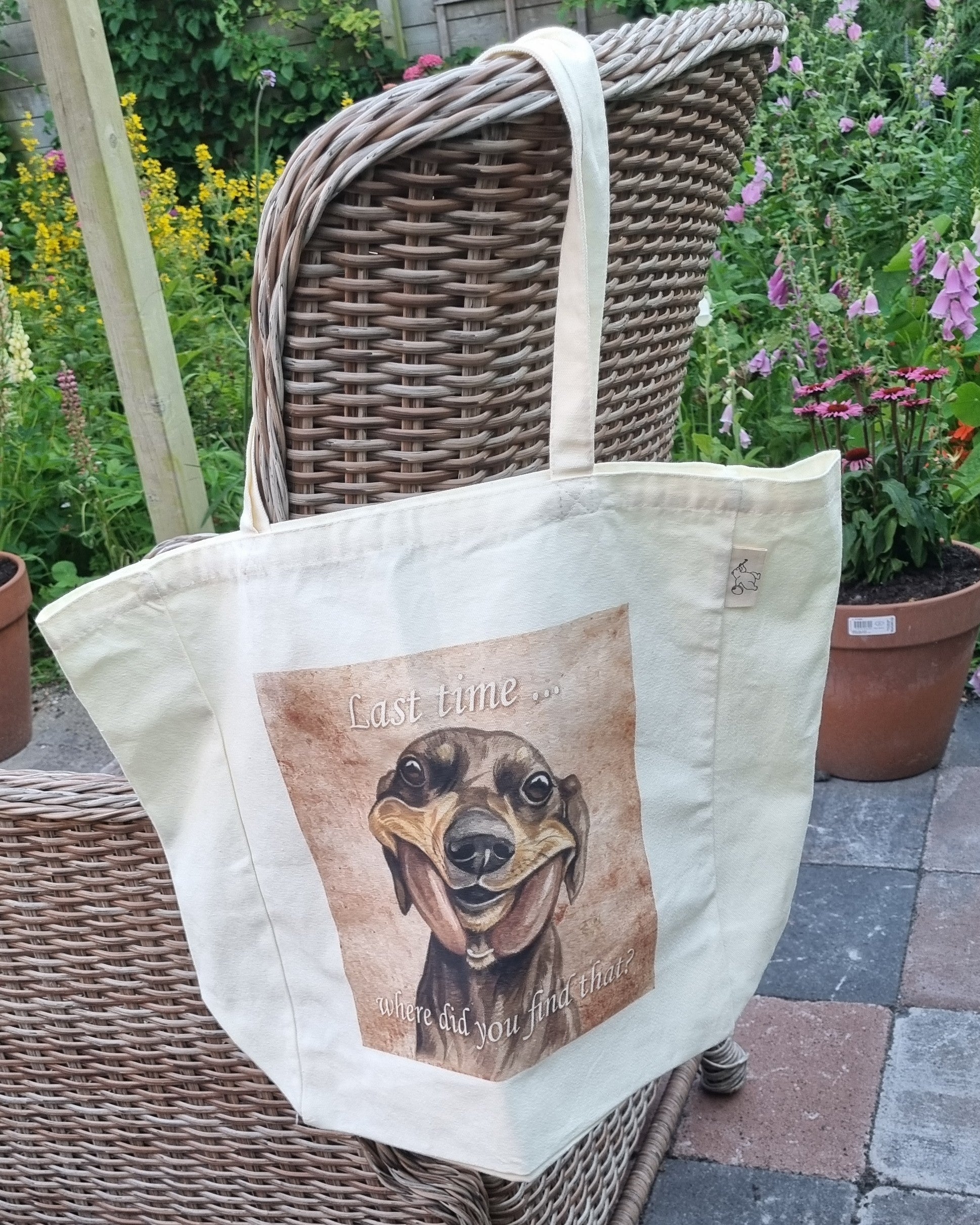 Katoenen winkelshopper met bedrukking - Teckel / Dachshund - Vintage