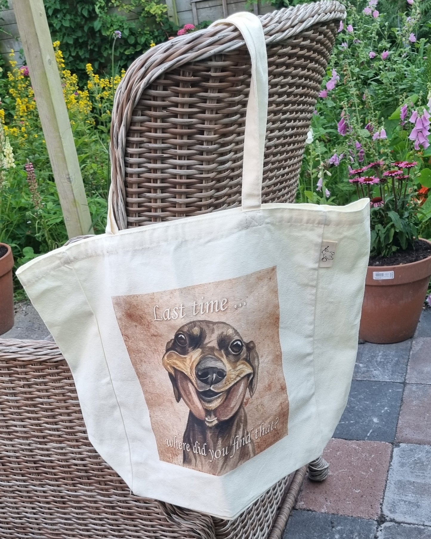 Katoenen winkelshopper met bedrukking - Teckel / Dachshund - Vintage